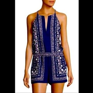 Bcbgmaxazri Blue Scarf Print Romper